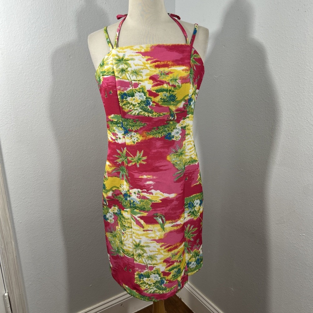 Vtg City Triangles Dress 9 Sailboat Vacation Psychedellic Abstract Resortwear